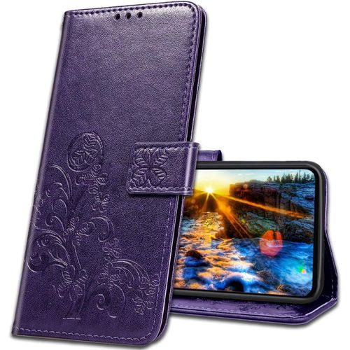 Coque Pour Nokia 4.2, Housse En Cuir Nokia 4.2, Etui Telephone Nokia 4.2 Magnetique Etui Housse Pour Nokia 4.2. Luck Clover Purple