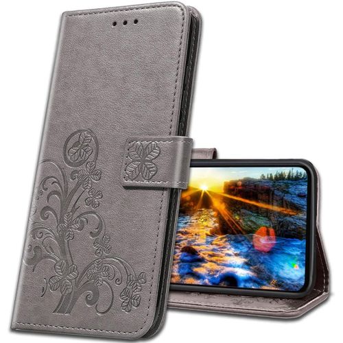 Coque Pour Nokia 4.2, Housse En Cuir Nokia 4.2, Etui Telephone Nokia 4.2 Magnetique Etui Housse Pour Nokia 4.2. Luck Clover Grey