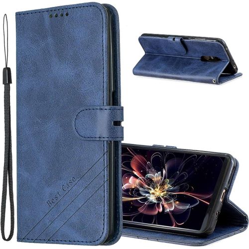 Coque Xiaomi Redmi 5 Plus Etui Portefeuille En Cuir Pu Flip Coque, Premium Pu-Cuir Coque Compatible Avec Xiaomi Redmi 5 Plus. Hx Retro Blue