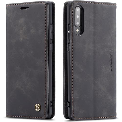 Coque Compatible Avec Samsung Galaxy A30s/A50s/A50,Etui En Cuir Flip Housse Portefeuille Avec Magnetique Case Bumper Coque-Noir