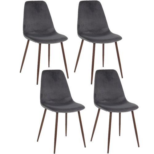 Lot De 4 Chaises Confortables En Polyester Effet Velours Et Pieds En Fer Roka - Gris Ardoise