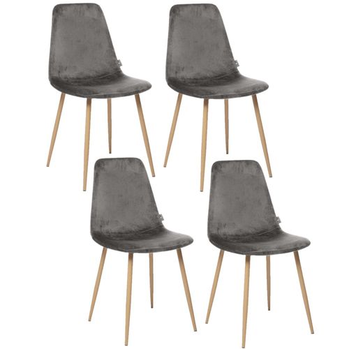 Lot De 4 Chaises En Polyester Effet Velours Et Pieds En Fer Roka - Gris
