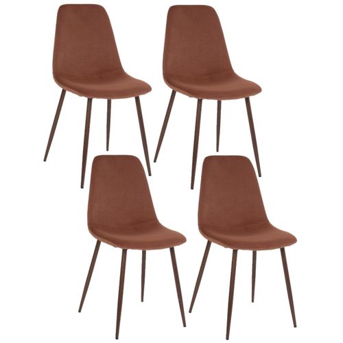 Lot De 4 Chaises Confortables En Polyester Effet Velours Et Pieds En Fer Roka - Rouge Terracotta