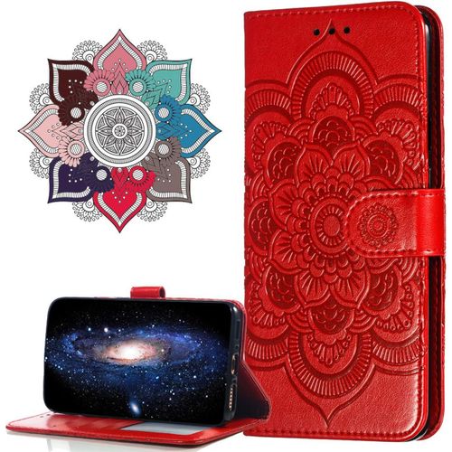 Cuir Premium Coque Pour Xiaomi Mi Note 10, [Stand Support] [Porte-Cartes De Credit] [Fermeture Magnetique] Portefeuille Etui Housse Pour Xiaomi Mi Note 10 Pro. Ld Mandala Red