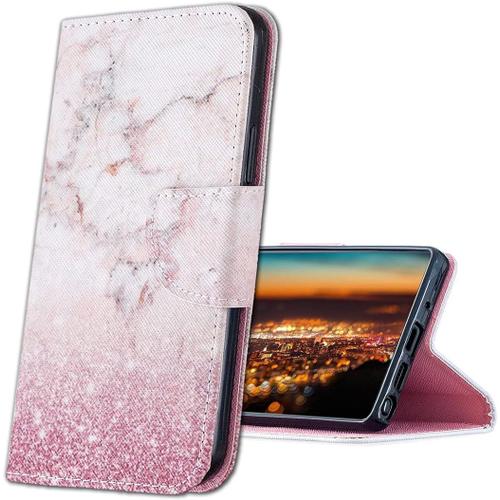 Cuir Premium Coque Pour Xiaomi Redmi 9c, Durable Leger Classique Concu Etui En Pu Cuir Portefeuille Etui Housse Pour Xiaomi Redmi 9c. Hx Pink Marble