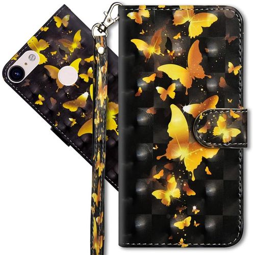 Google Pixel 3a Xl Etui A Rabat 3d Design Portefeuille Housse [Magnetique] [Fonction Stand] [Porte Carte] Pu Cuir Protection Coque Pour Google Pixel 3a Xl. Yx 3d - Golden Butterfly