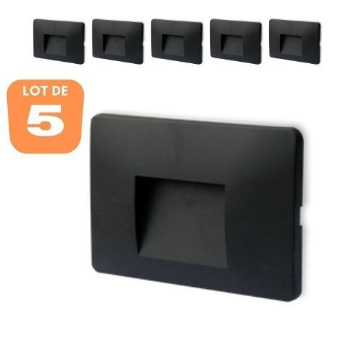 Lot De 5 Spots Led Mural Vektab4 Carré Noir 3w 3000k Ip65
