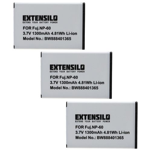 EXTENSILO 3x Batterie compatible avec Aiptek Pocket DV AHD-100, DV AHD-200, DV AHD-300 appareil photo, reflex numérique (1300mAh, 3,7V, Li-ion)