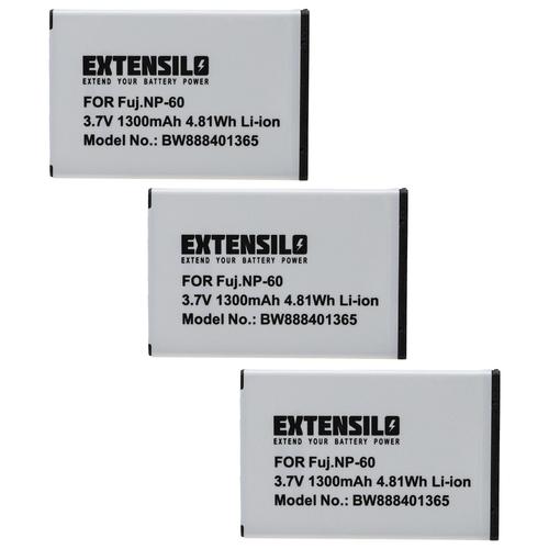 EXTENSILO 3x Batterie compatible avec Polaroid DVC-00725F appareil photo, reflex numérique (1300mAh, 3,7V, Li-ion)