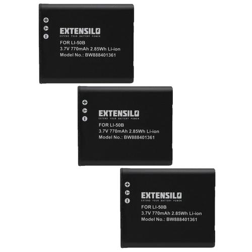 EXTENSILO 3x Batterie compatible avec Olympus D-780, DZ-100, DM-3, DM-901, DM-7, DM-5, D-715, DZ-105, LS-100 appareil photo (770mAh, 3,7V, Li-ion)
