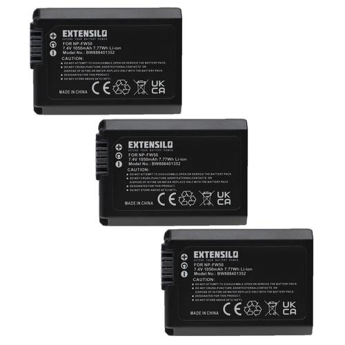 EXTENSILO 3x Batterie compatible avec Sony Alpha A6000, A6300, A7R II, A6400, A7r ILCE-7K appareil photo, reflex numérique (1050mAh, 7,4V, Li-ion)