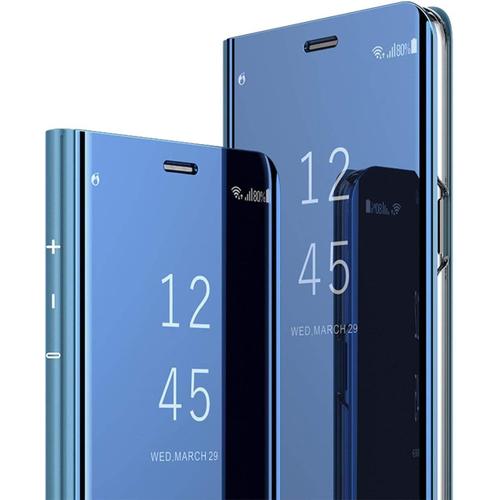 Samsung A30s Miroir Housse Coque Etui A Rabat, Mirror Smart View Standing 360° Protecteur Etui Coque Pour Samsung Galaxy A30s / A50s. Flip Mirror: Blue