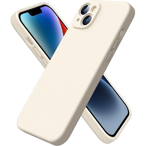 Coque Iphone 14 Plus,Coque Silicone Liquide Pour Iphone 14 Plus(6.7""),Avec 1 Verres Trempés,Surélevée Pour Écran & Caméra,Case Maxtection Complète 360 Degré,Coque En Silicone-Beige