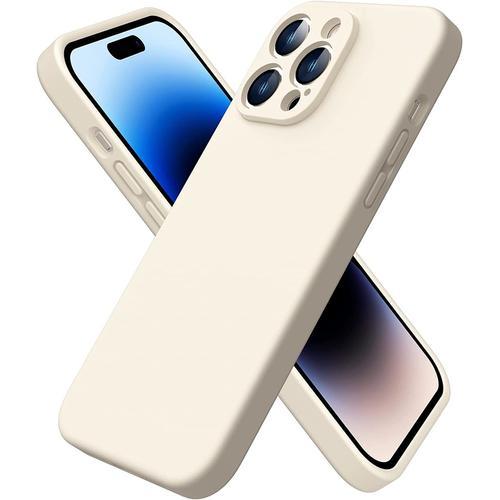 Coque Iphone 14 Pro Max,Coque Silicone Liquide Pour Iphone 14 Pro Max(6.7''),Avec 1 Verres Trempés,Surélevée Pour Écran & Caméra,Case Pro Maxtection Complète,Coque En Silicone-Beige