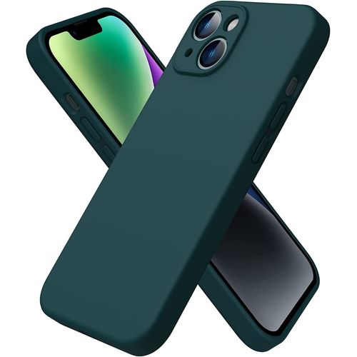 Coque Iphone 14,Coque Silicone Liquide Pour Iphone 14(6.1""),Avec 1 Verres Trempés,Surélevée Pour Écran & Caméra,Case Protection Complète 360 Degré,Coque En Silicone-Olive Verte
