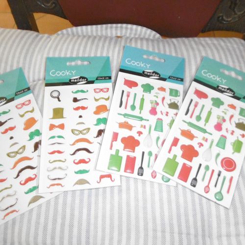 Pochette 7.5x12cm Stickers 3d Cuisine, Moustache Lot De 4 Maildor Cooky