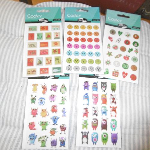 Planche 7.5x12cm Stickers 3d Divers Sujets Lot De 5 Maildor Cooky