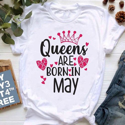 Golden Crown Queen Are Born In January To December Graphic Print T-Shirt For Women Clothes","Birthday Gift