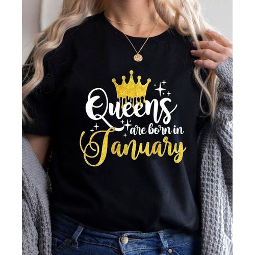 Golden Crown Queen Are Born In January To December Graphic Print T-Shirt For Women Clothes","Birthday Gift
