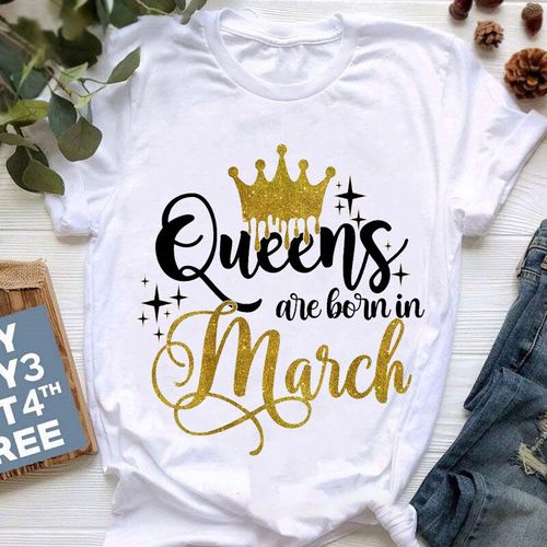 Golden Crown Queen Are Born In January To December Graphic Print T-Shirt For Women Clothes","Birthday Gift
