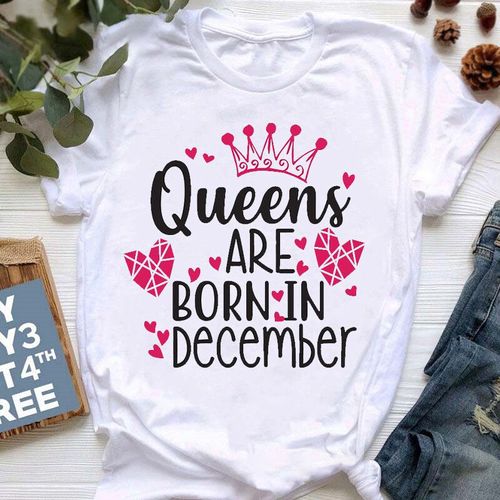 Golden Crown Queen Are Born In January To December Graphic Print T-Shirt For Women Clothes","Birthday Gift