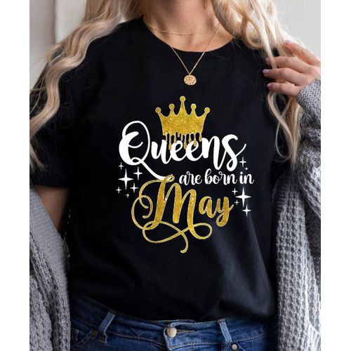 Golden Crown Queen Are Born In January To December Graphic Print T-Shirt For Women Clothes","Birthday Gift
