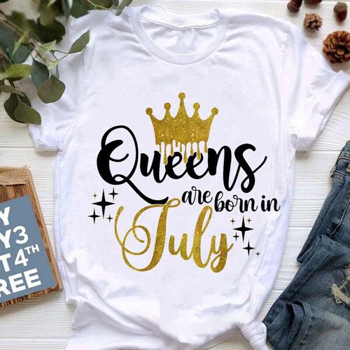 Golden Crown Queen Are Born In January To December Graphic Print T-Shirt For Women Clothes","Birthday Gift