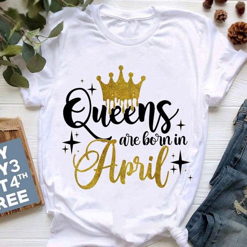 Golden Crown Queen Are Born In January To December Graphic Print T-Shirt For Women Clothes","Birthday Gift