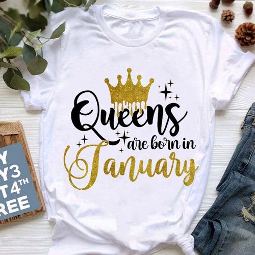Golden Crown Queen Are Born In January To December Graphic Print T-Shirt For Women Clothes","Birthday Gift