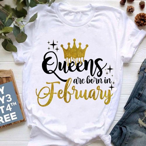 Golden Crown Queen Are Born In January To December Graphic Print T-Shirt For Women Clothes","Birthday Gift