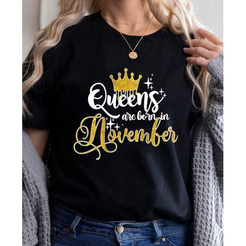 Golden Crown Queen Are Born In January To December Graphic Print T-Shirt For Women Clothes","Birthday Gift