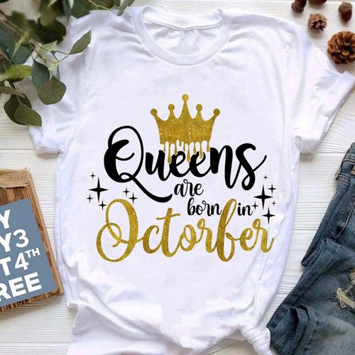 Golden Crown Queen Are Born In January To December Graphic Print T-Shirt For Women Clothes","Birthday Gift