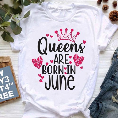 Golden Crown Queen Are Born In January To December Graphic Print T-Shirt For Women Clothes","Birthday Gift