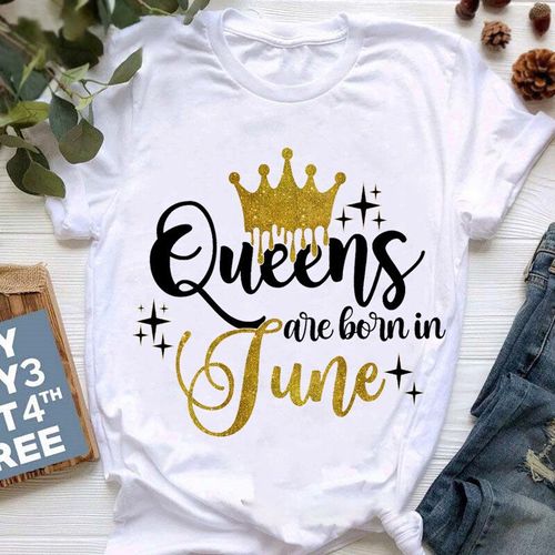 Golden Crown Queen Are Born In January To December Graphic Print T-Shirt For Women Clothes","Birthday Gift