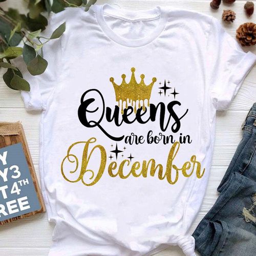 Golden Crown Queen Are Born In January To December Graphic Print T-Shirt For Women Clothes","Birthday Gift