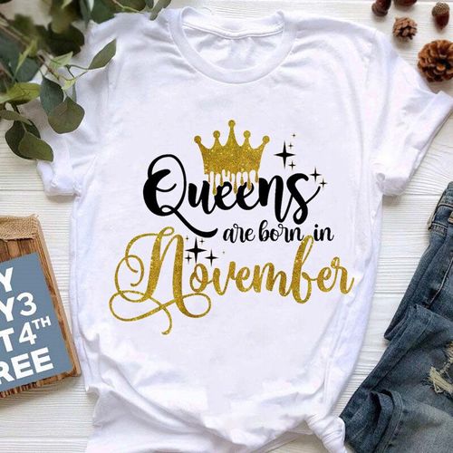 Golden Crown Queen Are Born In January To December Graphic Print T-Shirt For Women Clothes","Birthday Gift