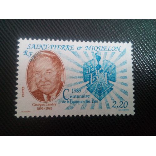 Timbre Saint Pierre Et Miquelon Y T 511 Emblème De La Banque Et Portrait De G. Landry 1989 ( 101206 )