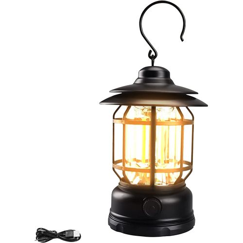 Lanterne Tempête Vintage,Lampe Led Portable Rechargeable,Lampe De Electriques,Luminosité Réglable Pour Maison Camping(Noir)