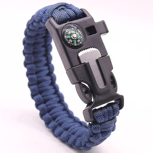 Navy Blue Multifunctional Outdoor Survival Flint Fire Whistle Compass Rescue Bracelet