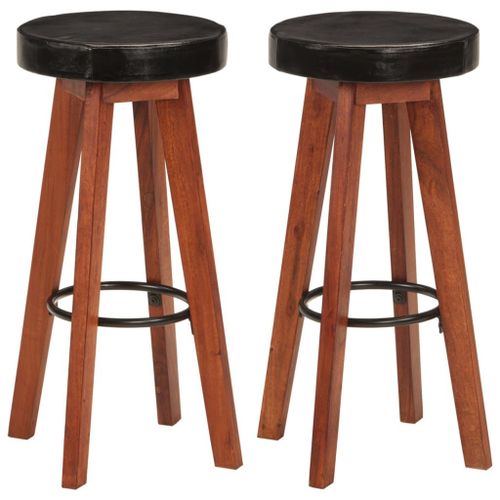 Vidaxl Tabourets De Bar 2 Pcs Cuir Véritable Et Bois D'acacia Solide