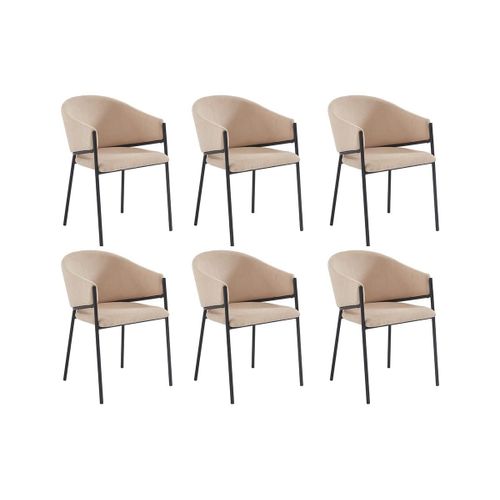 Lot De 6 Chaises Avec Accoudoirs En Tissu Et Métal - Beige - Ordida