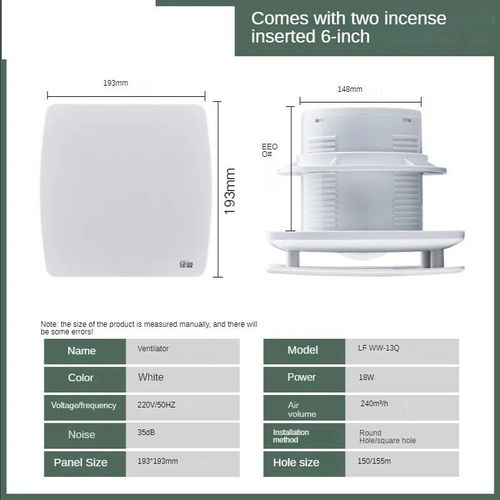 HOWall-Ventilateur de Ventilation à Faible Bruit",Silencieux,Tuyau Mural,Extracteur d'Air de Cuisine,Conduit,4 Pouces,6 en Effet,"220V - Type 6inch