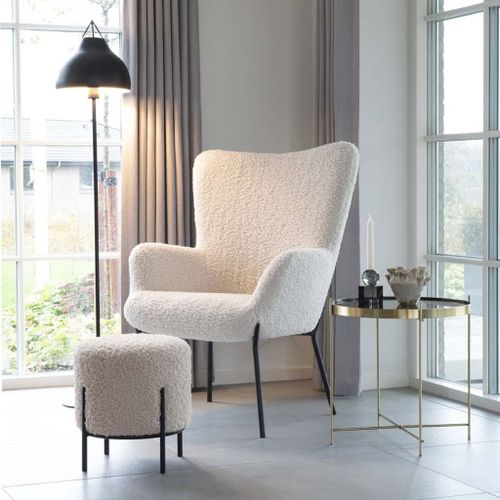 Pouf Rond 35,5x37 Cm En Tissu Effet Peau D'agneau