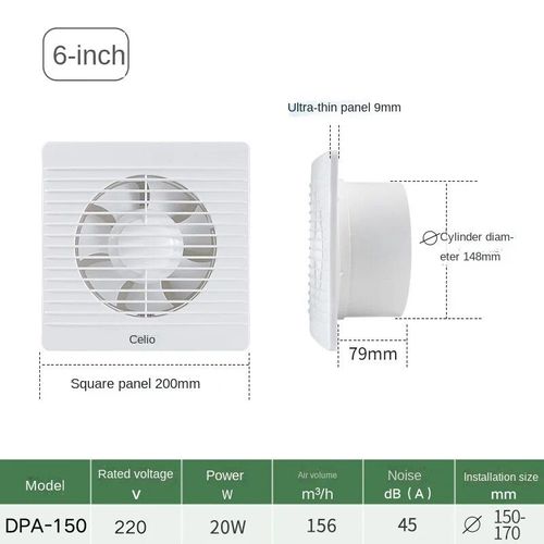Ventilateur Extracteur de 4",6 ou 8 Pouces,Souffleur d'Air à Grande Vitesse,pour Toilettes,Fenêtre et Mur,"Ventilateur électrique - Type 6inch