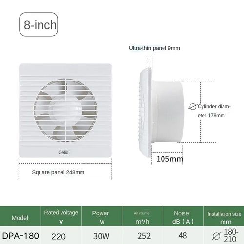 Ventilateur Extracteur de 4",6 ou 8 Pouces,Souffleur d'Air à Grande Vitesse,pour Toilettes,Fenêtre et Mur,"Ventilateur électrique - Type 8inch