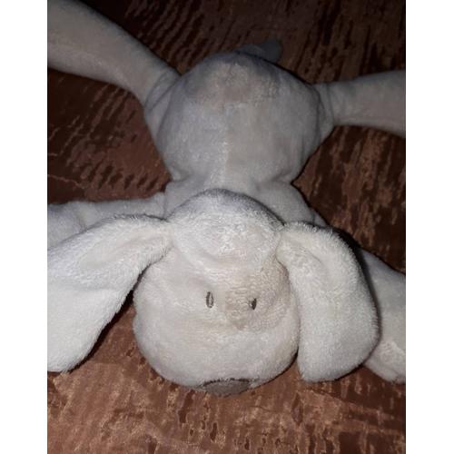 Doudou Peluche Chien Allongé Cocard Blanc Obaibi Okaidi