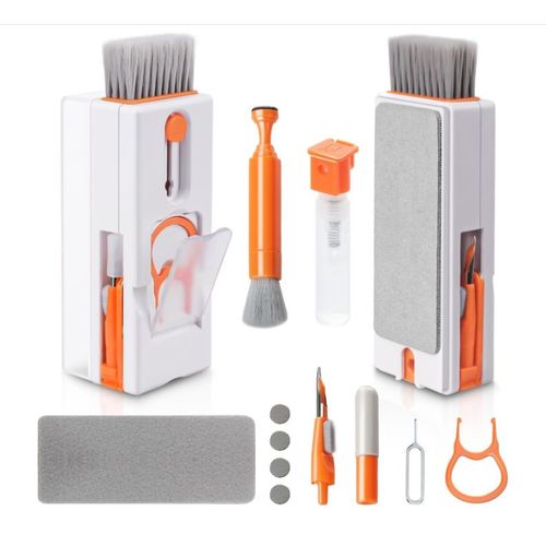 Kit Nettoyage Clavier, 11 en 1 Nettoyeur Claviers PC Multifonctionnel, Keyboard Cleaner Brosse à Outils, pour Tablette, Téléphones, Ordinateur, Écouteurs, Orange