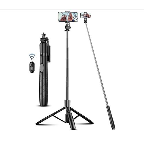 163.5CM Perche à Selfie, Trépied Smartphone, Extensible Selfie Stick Trépied de Téléphone avec Télécommandeet Support pour Téléphone Portable Compatible avec iPhone/Samsung/GoPro/Camera