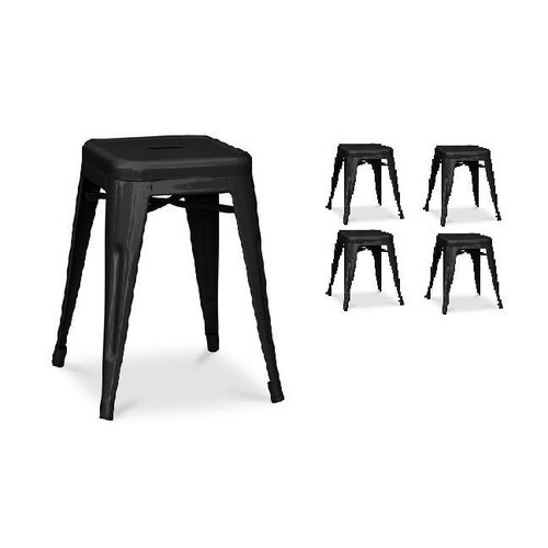 Kosmi - Lot De 4 Tabourets En Métal Noir Mat, Tabouret Bas Hauteur 46cm