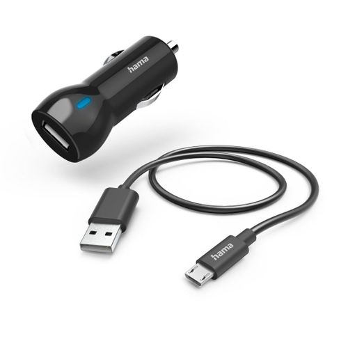 Chargeur De Voiture Avec Câble De Charge Micro-Usb, 12 W, 1,0 M, Noir
